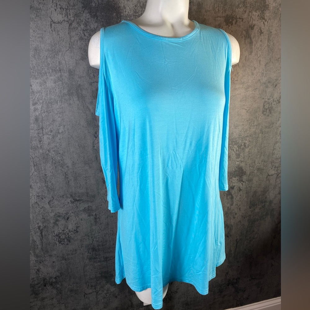 Aqua Blue Cut out Shoulder Blouse